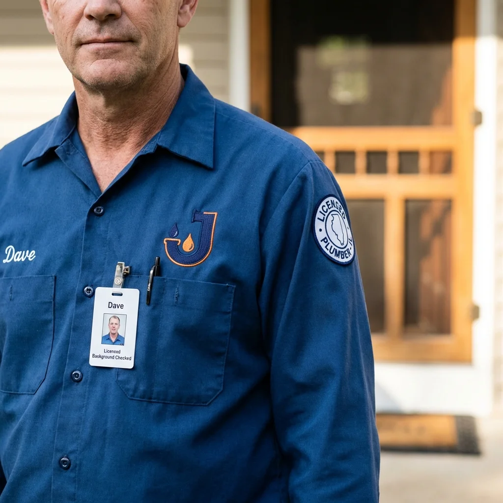 Licensed plumber showing ID badge in Winchester, CA