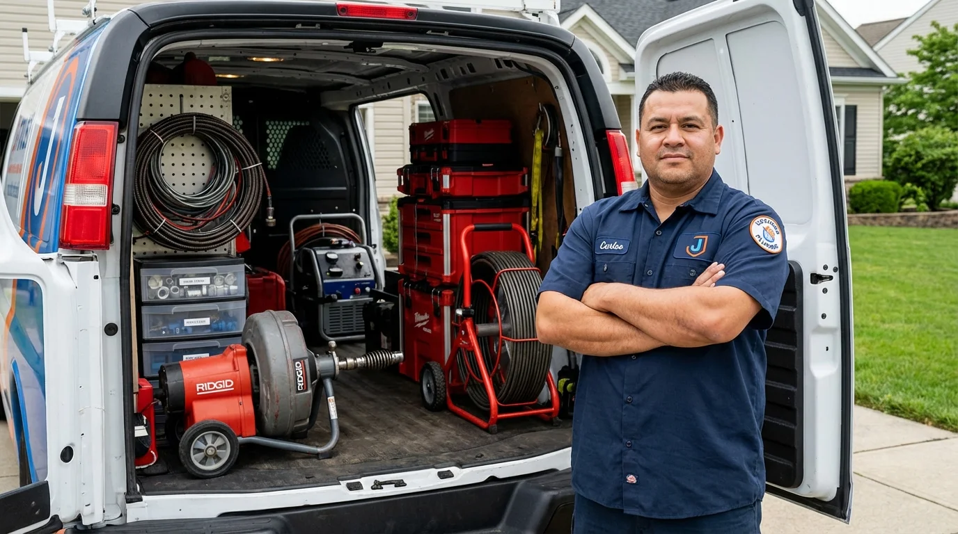 Professional drain cleaning equipment and Johns Plumbing LLC plumber in Winchester