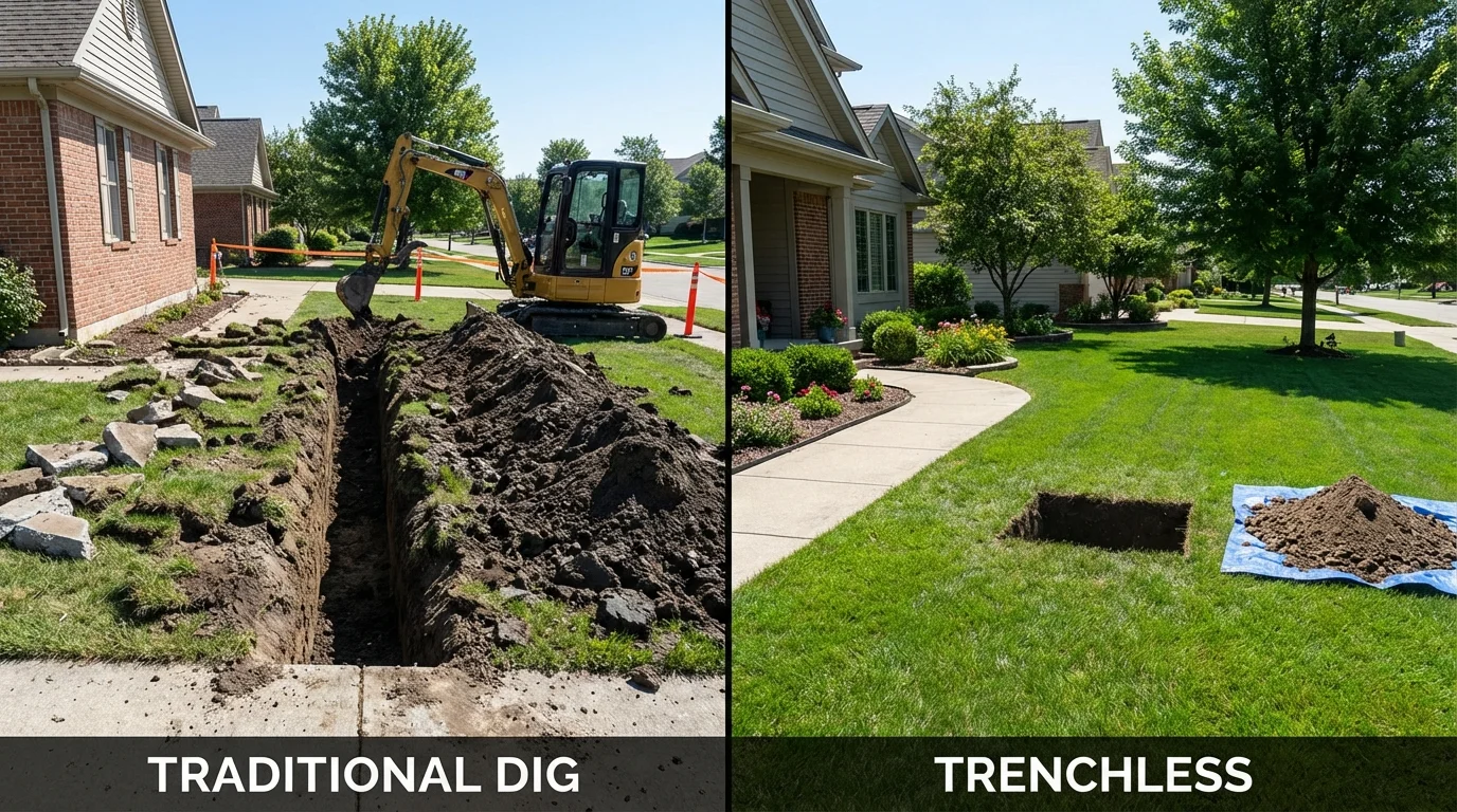 Trenchless sewer repair with minimal yard damage versus traditional excavation in Winchester, CA